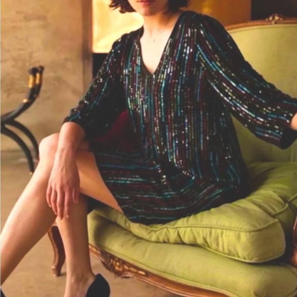 Gorgeous Velvet by Graham & Spencer sequin mini dress shift style Vneck - Picture 3 of 7